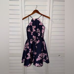 L'ATISTE Navy Dress with Pink Floral Accents